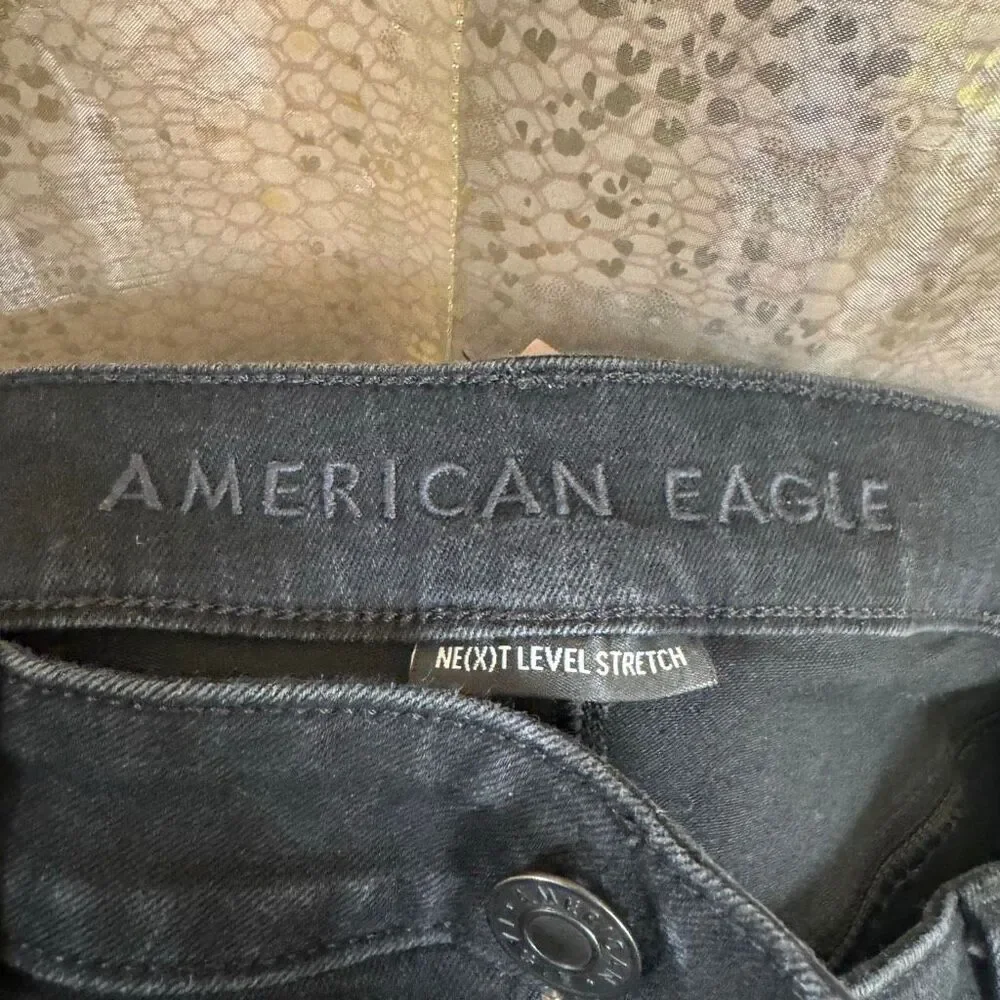 American Eagle Black Ripped Destroyed Skinny Stretchy Jeans Size 12